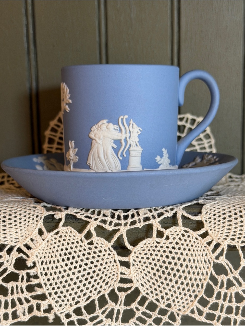 Vintage Wedgwood Jasperware Blue Cup & Saucer Set – Made in England. G128